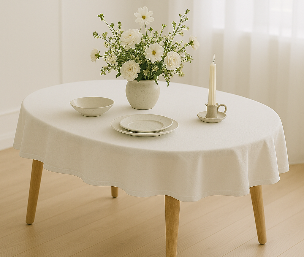 ovale weiße Tischdecke 