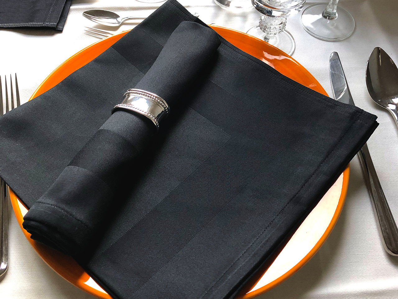 Cloth napkins black  with satin band Cloth napkins black  with satin band