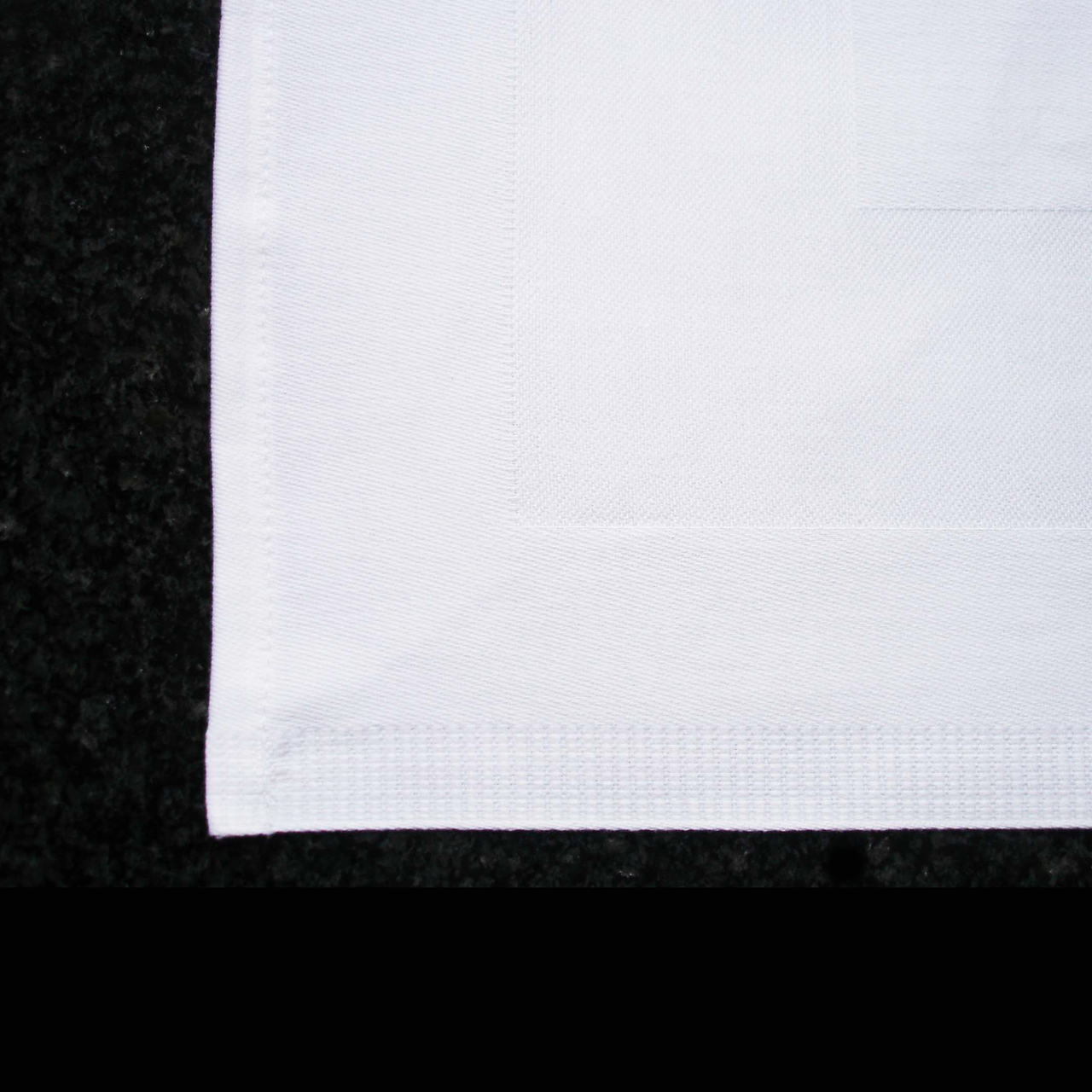 Restaurant table nakins white with satin band 2 hems 2 selvedges